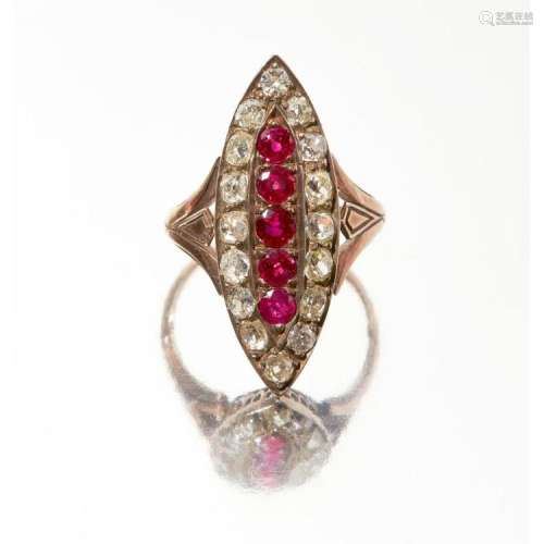 A ruby and diamond ring Ring size: L, length of cluster: 30mm