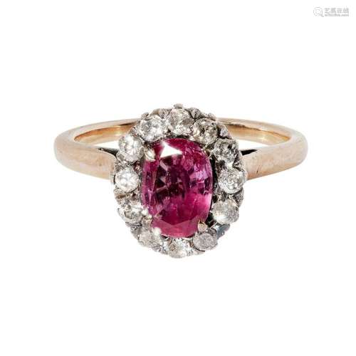 A pink sapphire and diamond set cluster ring Ring size: K, sapphire weight: 0.90cts