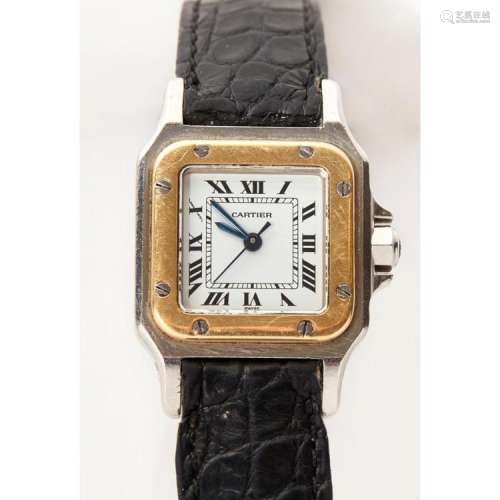 A lady's gold and stainless-steel wrist watch, Cartier Case width: 23mm, dial width: 14mm