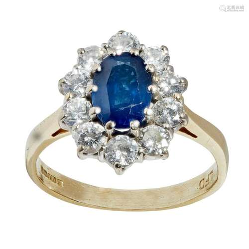 A sapphire and diamond set cluster ring Ring size: N/O