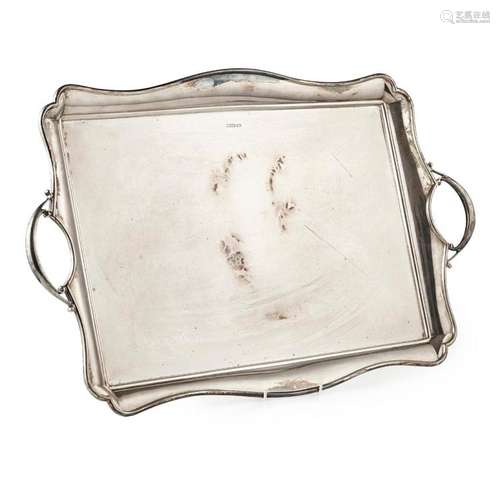 A large twin handled tray Width across handles: 53cm, weight: 109oz