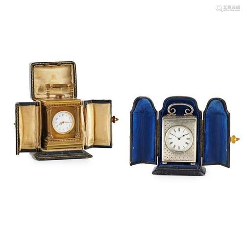 A silver cased miniature carriage clock Height: 65mm & 72mm