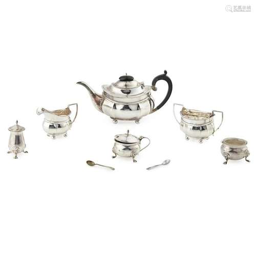 A three piece tea service Height of teapot: 14cm, weight (all in): 24.55oz