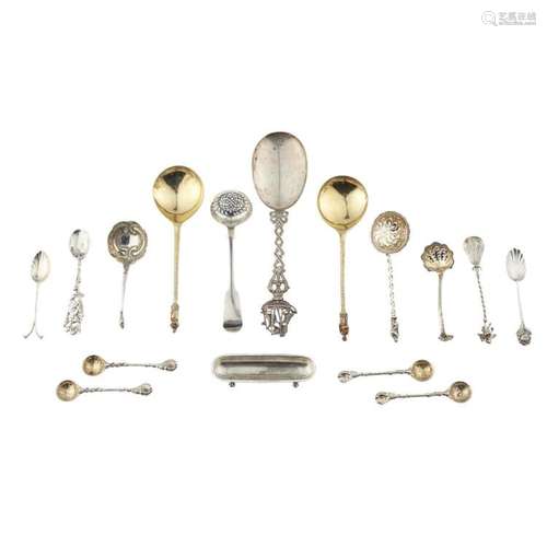 A mixed collection of mainly foreign and other flatware Weighable silver: 21oz