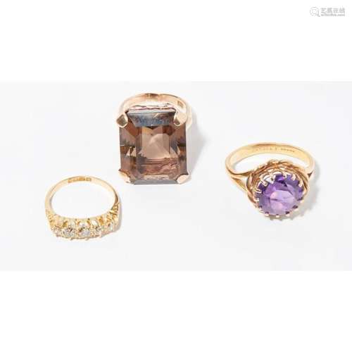 Three gem set rings Ring sizes: K, L & P