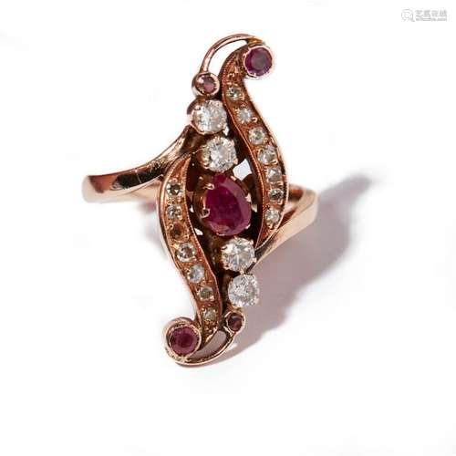 A ruby and diamond set ring Ring size: K/L