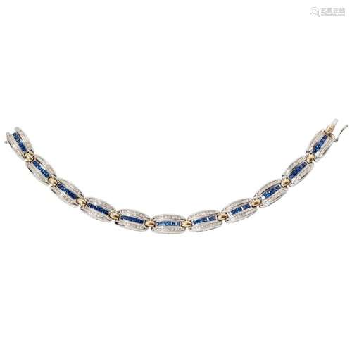 An 18ct white gold sapphire and diamond set bracelet Length: 18cm