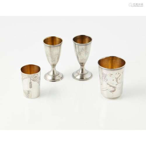 A group of four Russian vodka cups Heights: 72mm, 61mm, 50mm