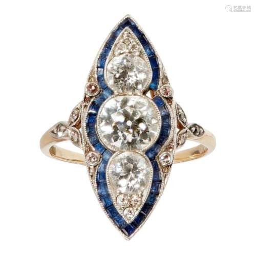 An early 20th century diamond and sapphire set cluster ring Ring size: M/N, estimated principal diamond weight: 0.90cts