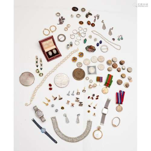 A collection of costume jewellery, silver jewellery and wrist watches