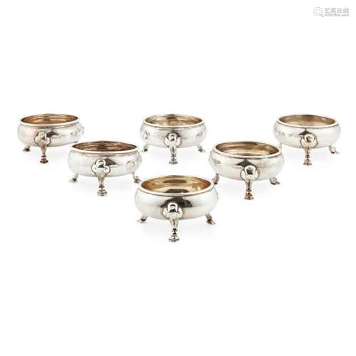 Six George II/III silver salt-cellars Height: 4.5cm, weight: 21.5oz