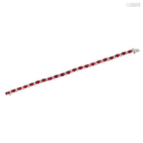 A ruby and diamond set line bracelet Length: 18cm, estimated total ruby weight: 8.22cts