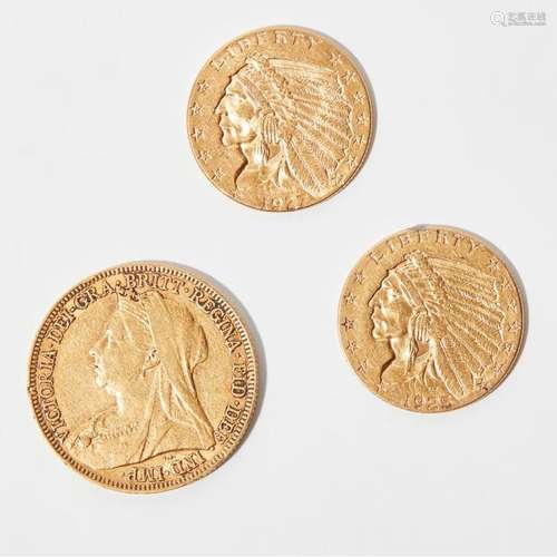 U.K. - A sovereign USA - two $2.5 gold coins