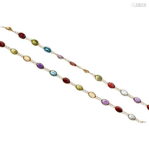 A multi-gem set necklace Length: 55cm