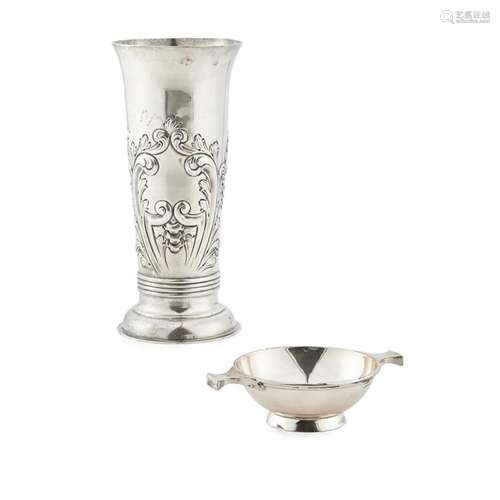 A silver vase and quaich Vase height: 21cm, weight: 13oz