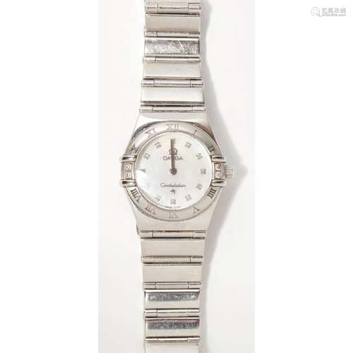 A lady's stainless steel and diamond set wrist watch, Omega Case diameter: 24mm, dial diameter: 16mm