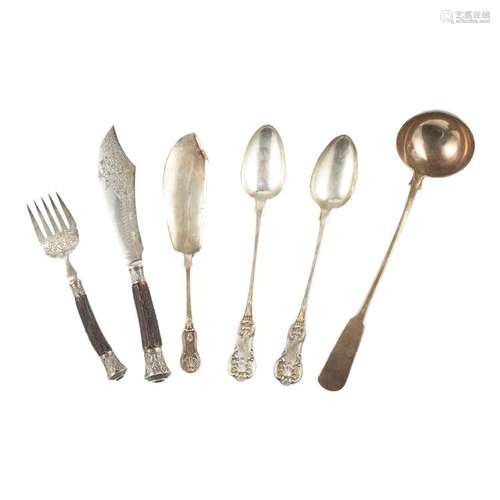 A group of Scottish silver serving flatware Soup ladle length: 37cm, weighable silver: 22oz