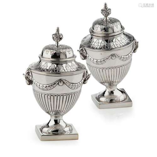 A pair of George III sugar vases and covers Height: 16cm, weight: 18oz