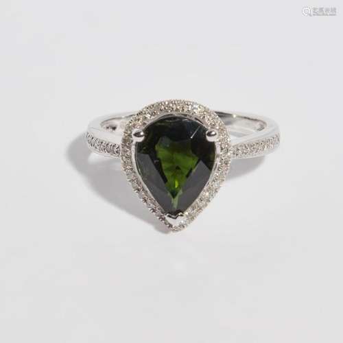 A tourmaline and diamond set ring Ring size: M, estimated gem total gem weights: tourmaline 2.0cts, diamonds 0.34cts