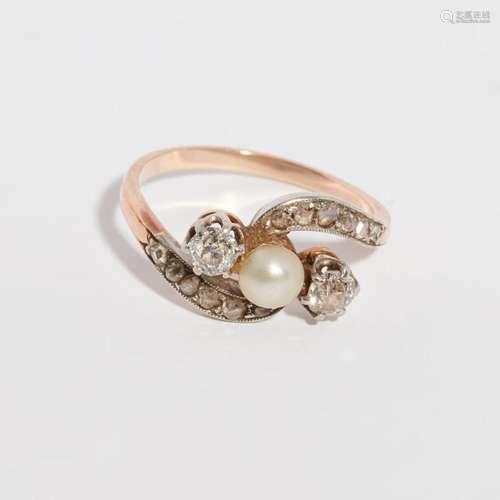 A pearl and diamond set crossover ring Ring size: M