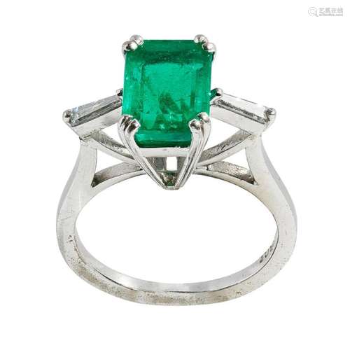 An emerald and diamond set ring Ring size: J/K, estimated emerald weight: 1.83cts