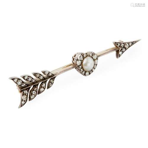 A pearl and diamond set bar brooch Length: 57mm