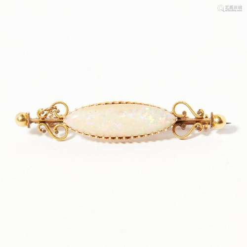 An opal set bar brooch Lengths: 55mm & 56mm