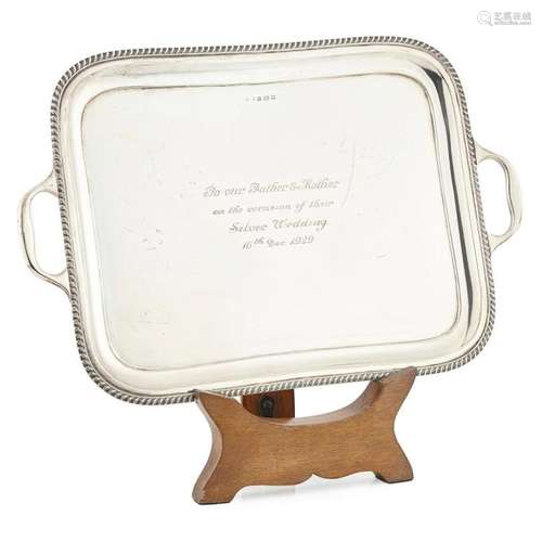 A modern twin handled tray Width across handles: 47.5cm, weight: 48oz