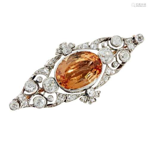 A topaz and diamond set brooch Length: 53mm