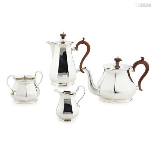 A matched four piece tea service Height of water pot: 22.5cm, weight (all in): 46.83oz