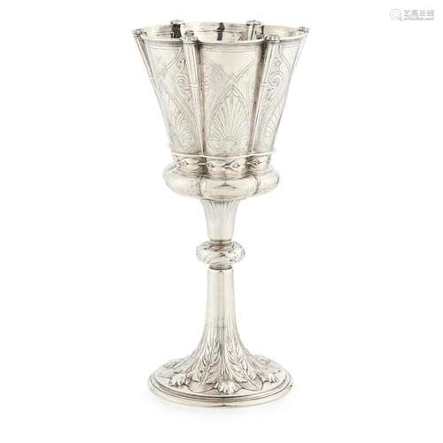 A Victorian Gothic revival tall stemmed cup Height: 28.5cm, weight: 22oz