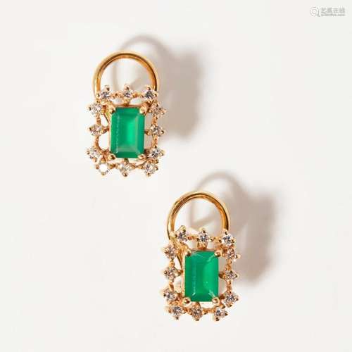 A pair of chrysoprase and diamond cluster earrings Length: 13mm