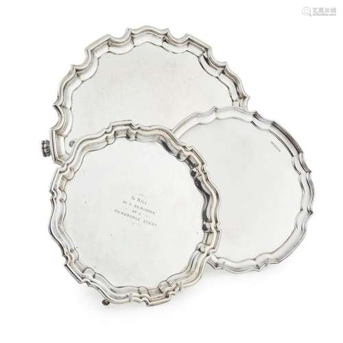 A large modern salver Diameters: 36.5cm, 24.5cm, 25cm, weight (3): 69oz