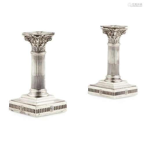 A pair of Victorian Corinthian column candlesticks Height: 16cm