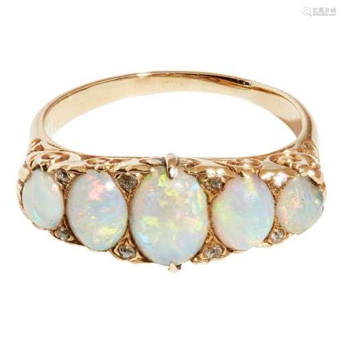 A Victorian opal and diamond set ring Ring size: O