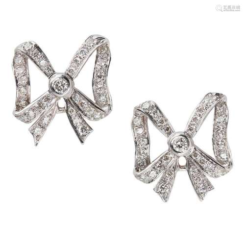 A pair of diamond set earrings Width: 18mm