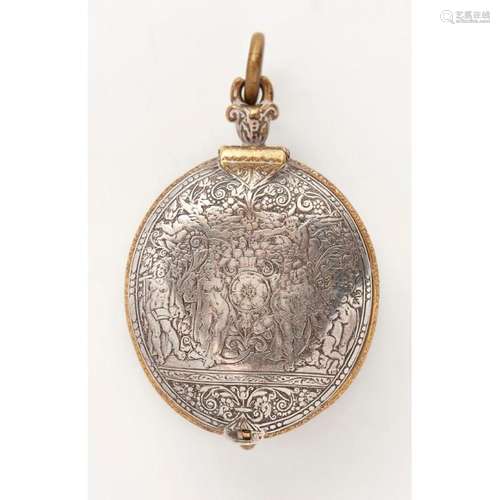 A silver and gilt oval verge watch in the 17th century style Overall length (excluding loop): 65mm