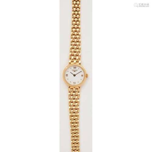 A lady's 18ct gold wrist watch, Longines Case diameter: 20mm, dial diameter: 17mm