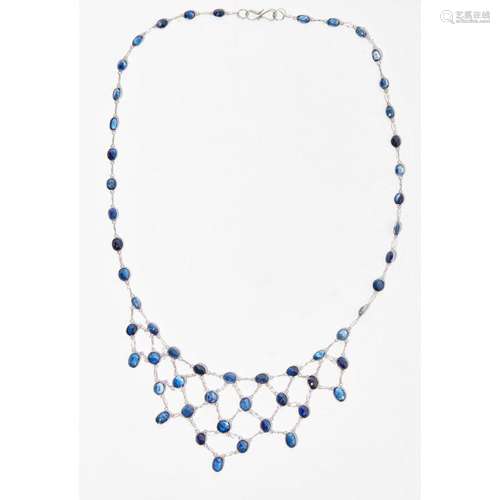 A sapphire set fringed necklace Length: 40cm