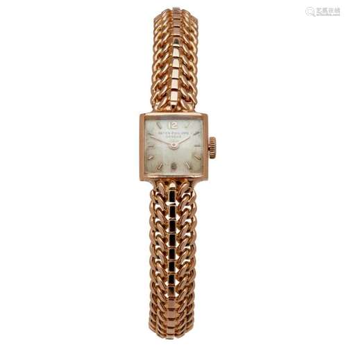 A lady's 18ct gold cased wrist watch, Patek Philippe Case width: 15mm, dial width: 13mm