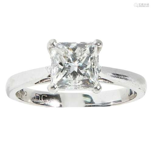 A single stone diamond ring Ring size: J, principal diamond weight: 1.51cts