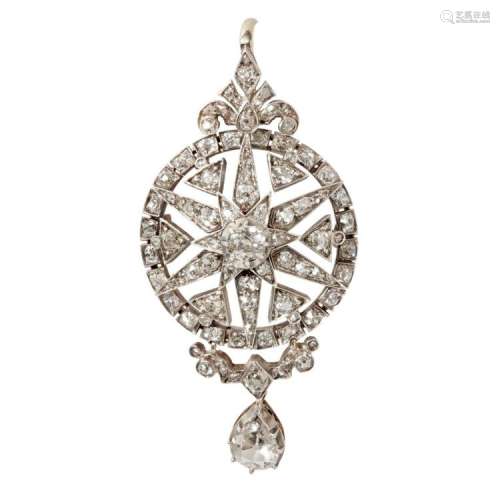 A Victorian diamond set pendant Length: 60mm