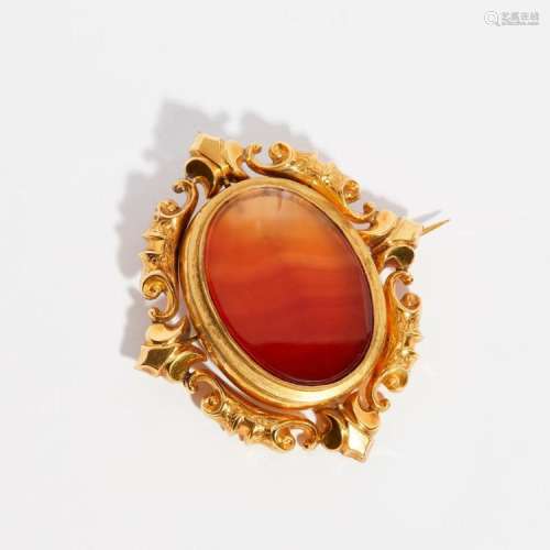 A Victorian agate set mourning brooch Length: 73mm