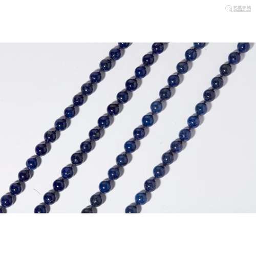 Two lapis lazuli bead necklaces Length: 92cm approx. (each), approx. diameter of beads: 12mm