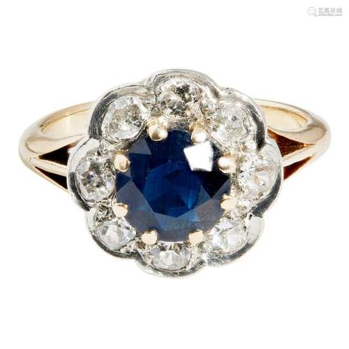 A sapphire and diamond set cluster ring Ring size: I/J, estimated sapphire weight: 1.07cts