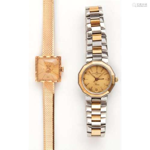 A lady's gold and stainless steel cased wrist watch, Baume et Mericer Case widths: 25mm & 17mm, dials: 19mm & 14mm