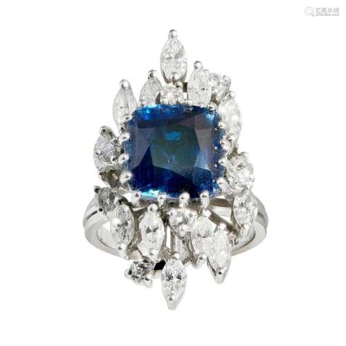 A sapphire doublet and diamond set cocktail ring Ring size: J/K