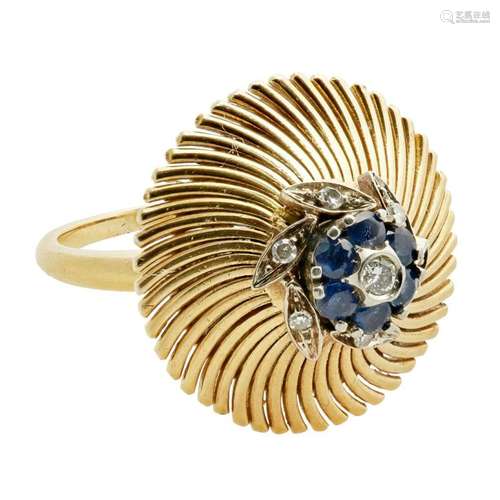 A mid-20th century sapphire and diamond set cocktail ring Ring size: M/N