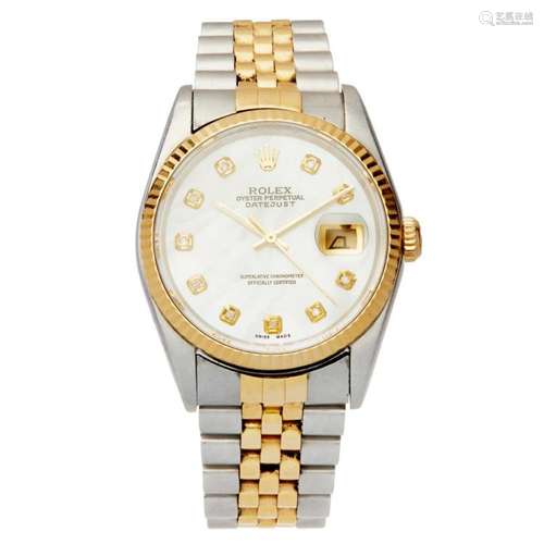 A mid-size gold and stainless steel wrist watch, Rolex Case width: 37mm, dial diameter: 28mm