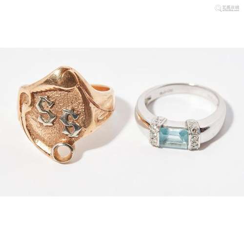 A contemporary aquamarine and diamond set ring Ring size: N & T